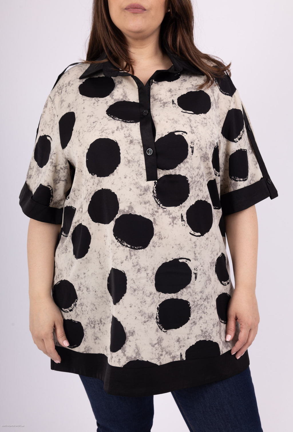 Plus Size Kortärmad Blus med Ärmpattern