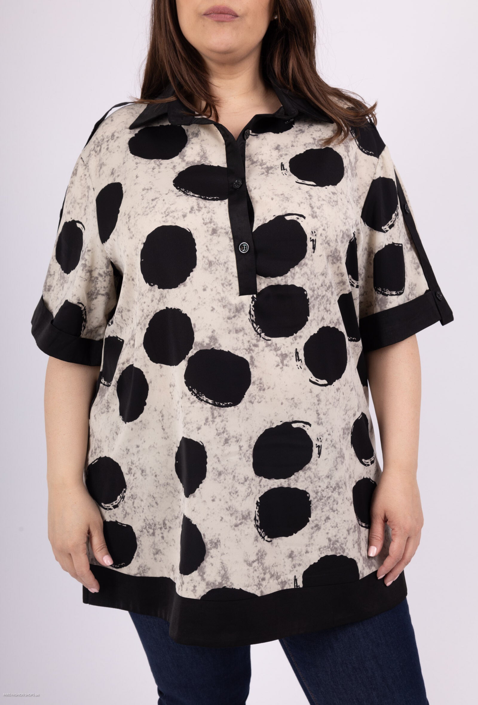Plus Size Kortärmad Blus med Ärmpattern