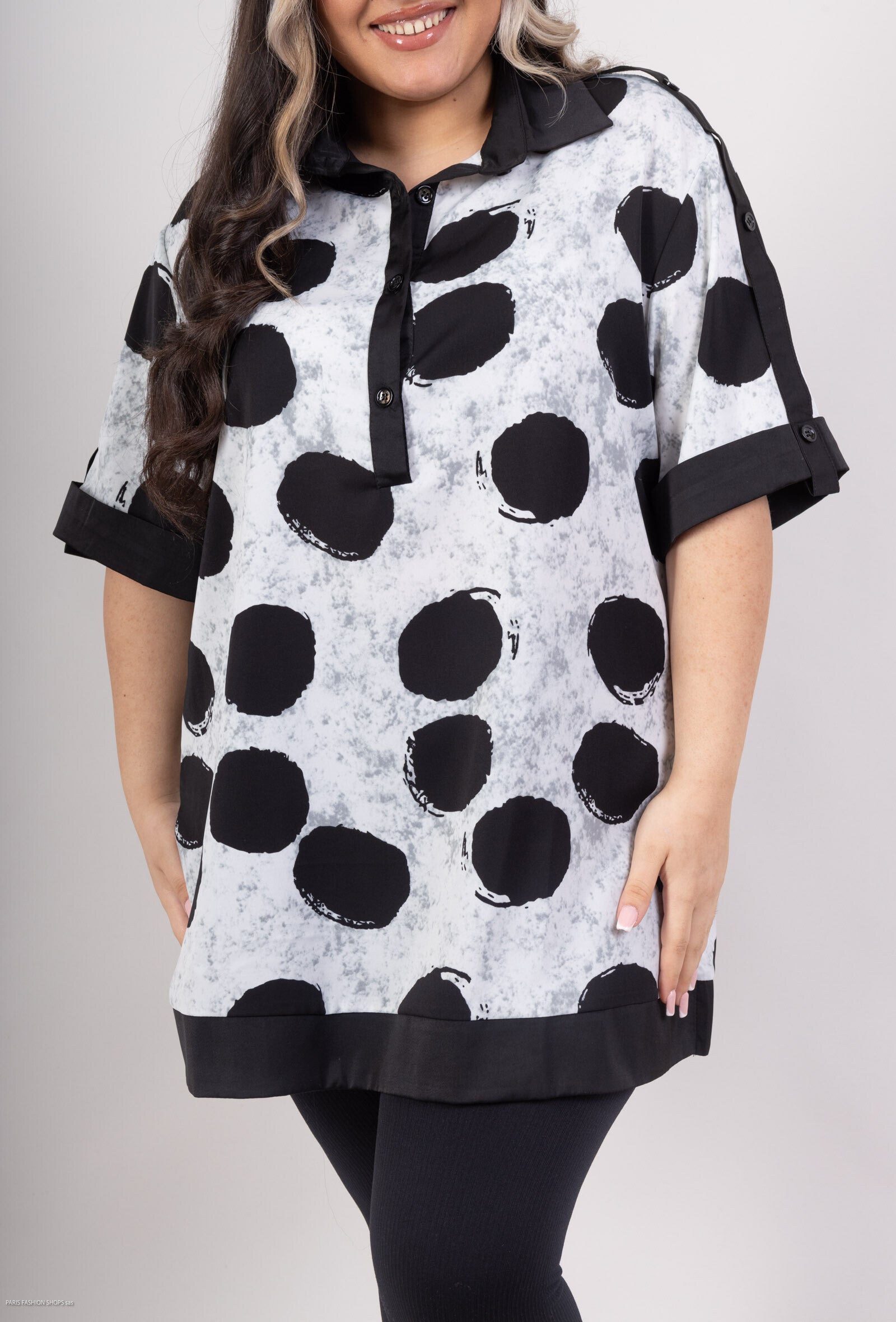Plus Size Kortärmad Blus med Ärmpattern