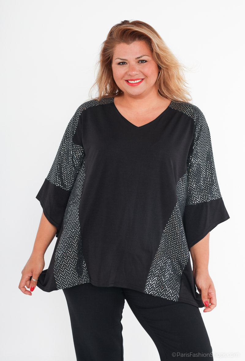 Plus Size Bi-material sequin blouses
