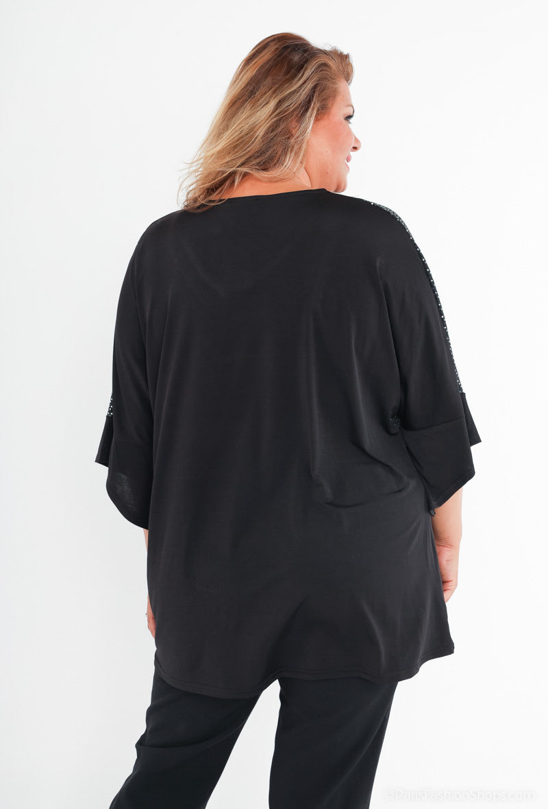 Plus Size Bi-material Sequin Blouses
