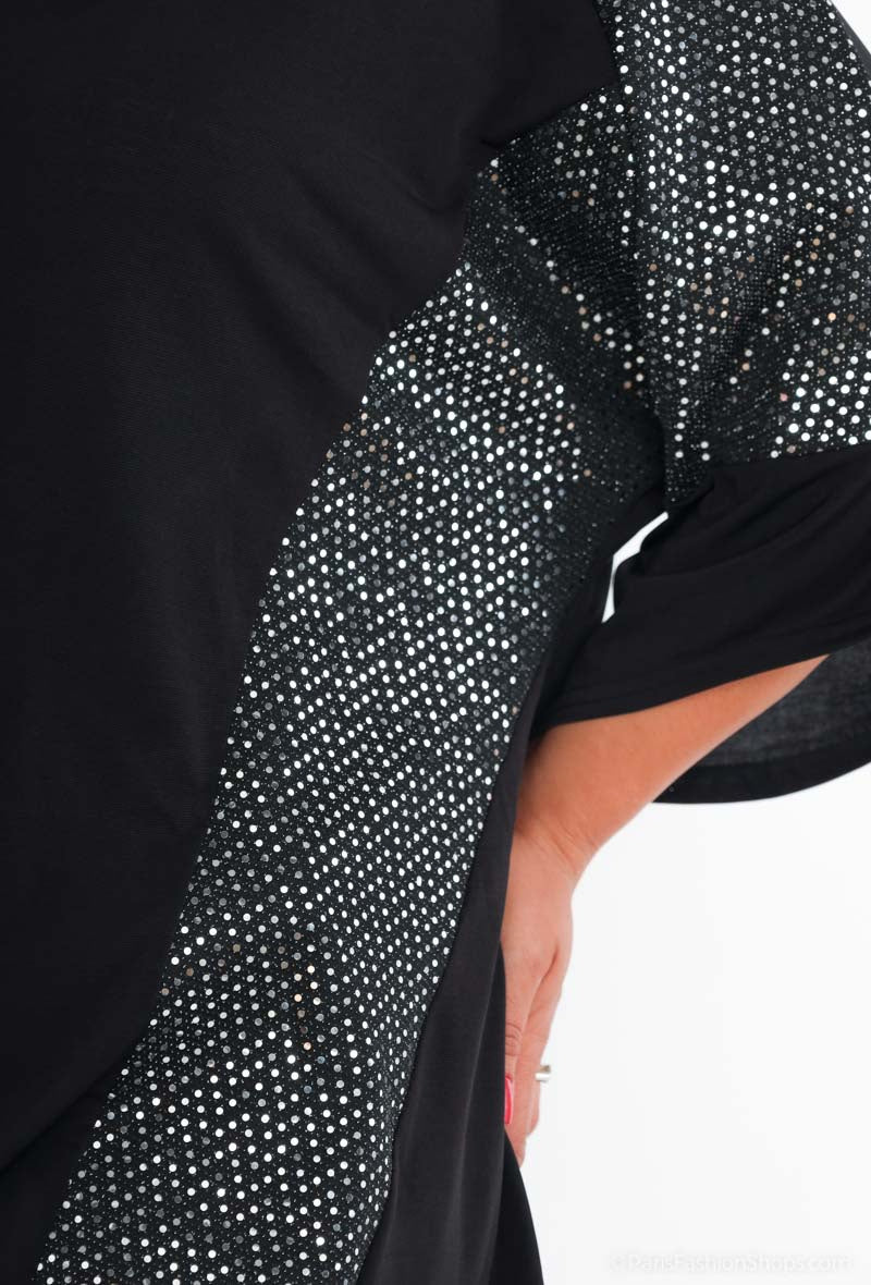 Plus Size Bi-material Sequin Blouses