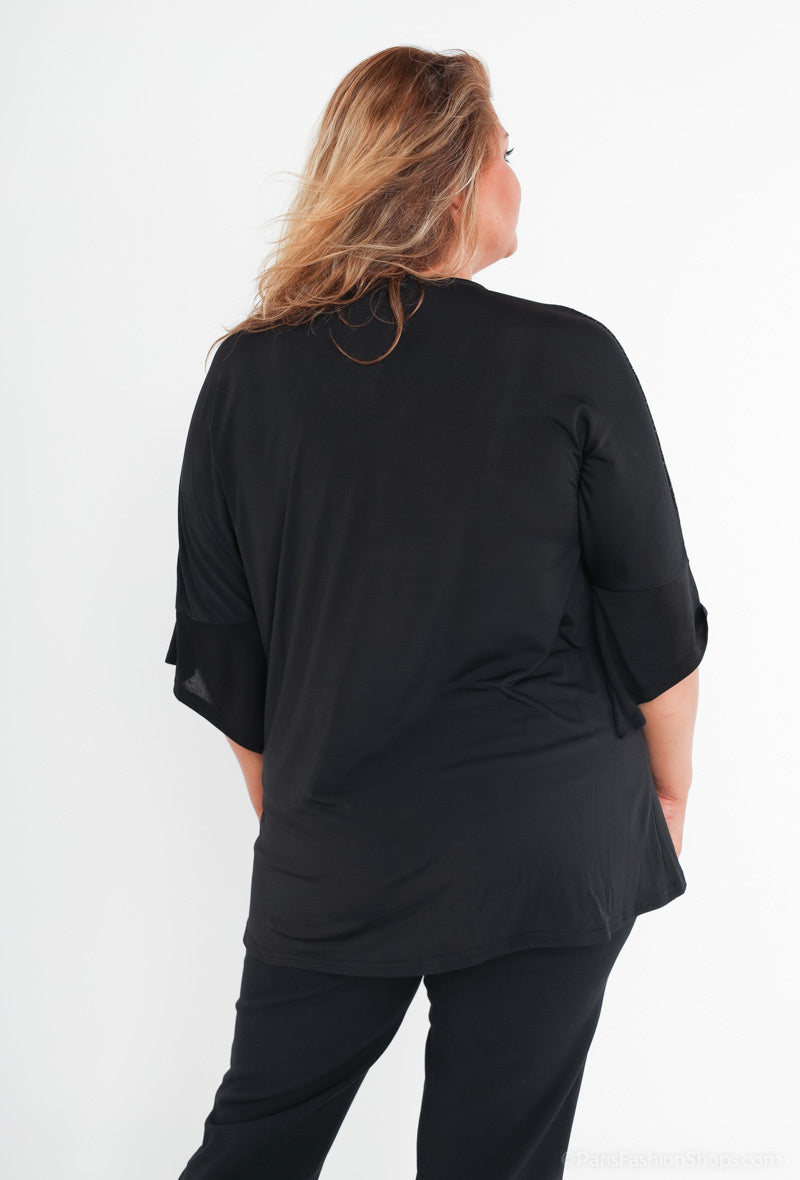 Plus Size Bi-material Sequin Blouses