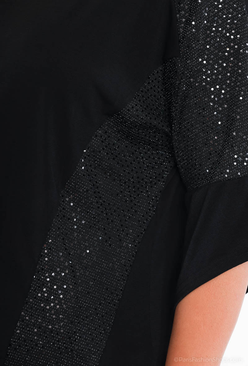 Plus Size Bi-material Sequin Blouses