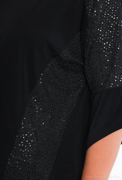 Plus Size Bi-material Sequin Blouses