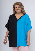 Plus Size Two-tone blouses with notch neckline