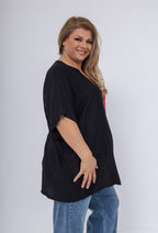 Plus Size Tvåfärgade Blusar med Notch U-ringning