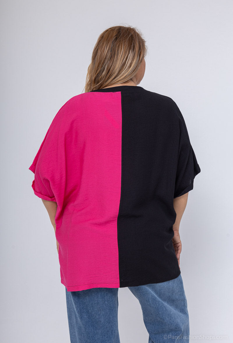 Plus Size Tvåfärgade Blusar med Notch U-ringning