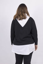 Plus Size Svart och Vit Faux Tvådelad Blus
