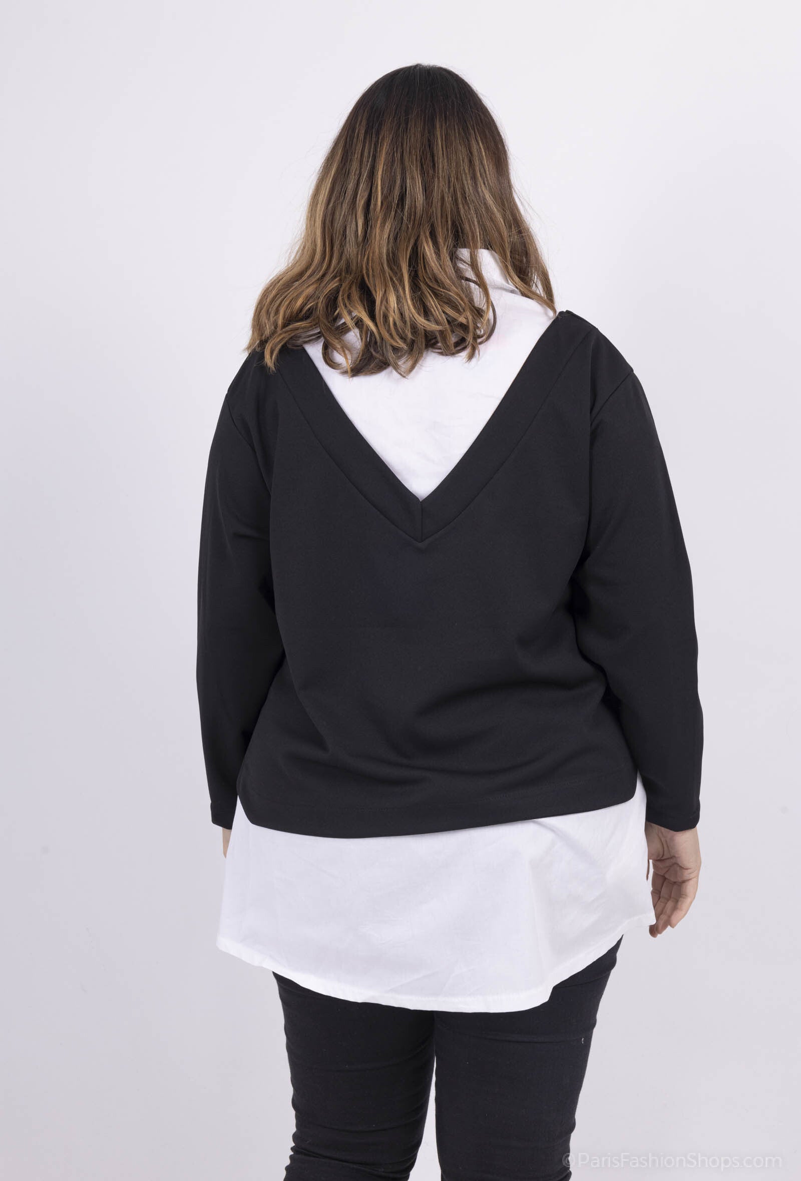 Plus Size Svart och Vit Faux Tvådelad Blus