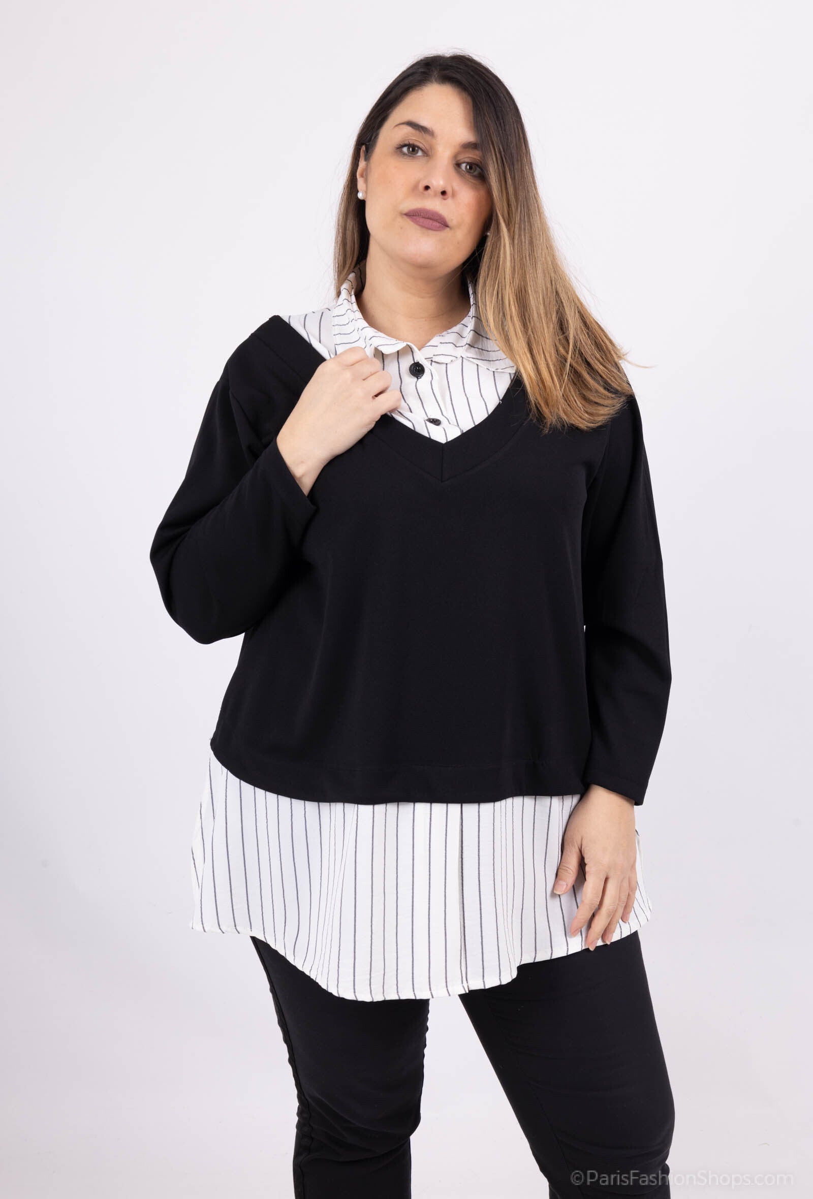 Plus Size Randig Fusk Tvådelad Blus