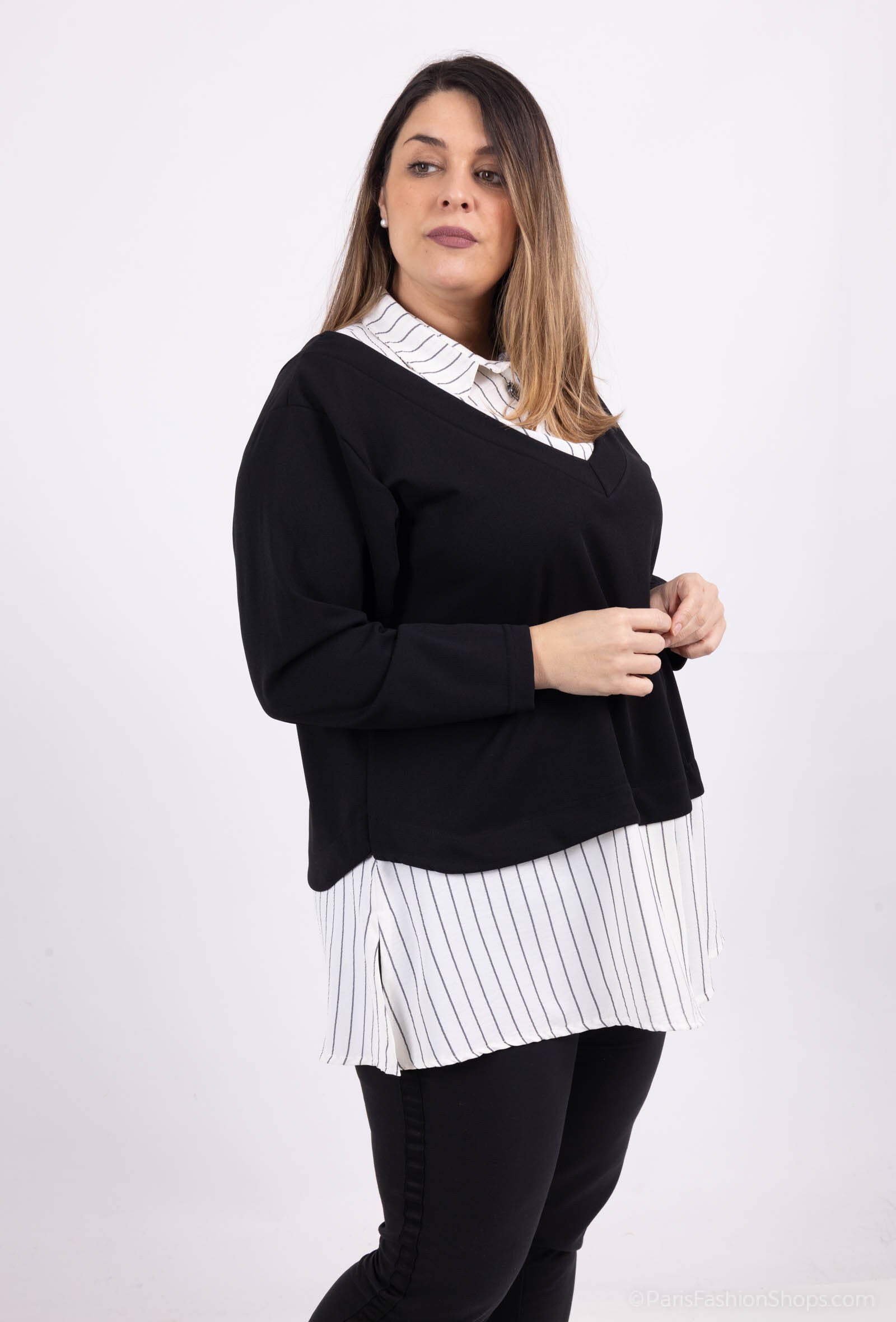 Plus Size Randig Fusk Tvådelad Blus