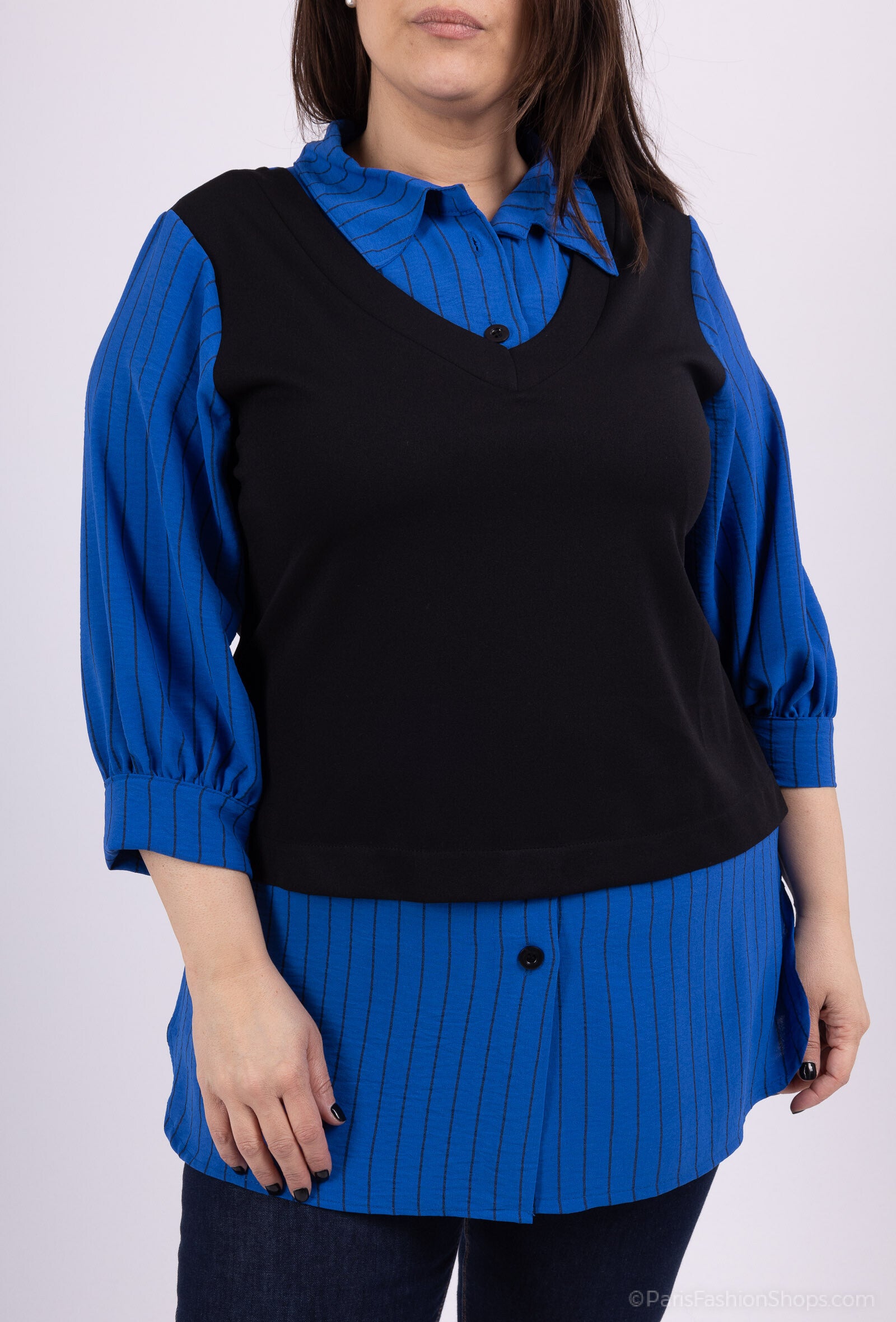 Plus Size Randig Falsk Tvådelad Blus