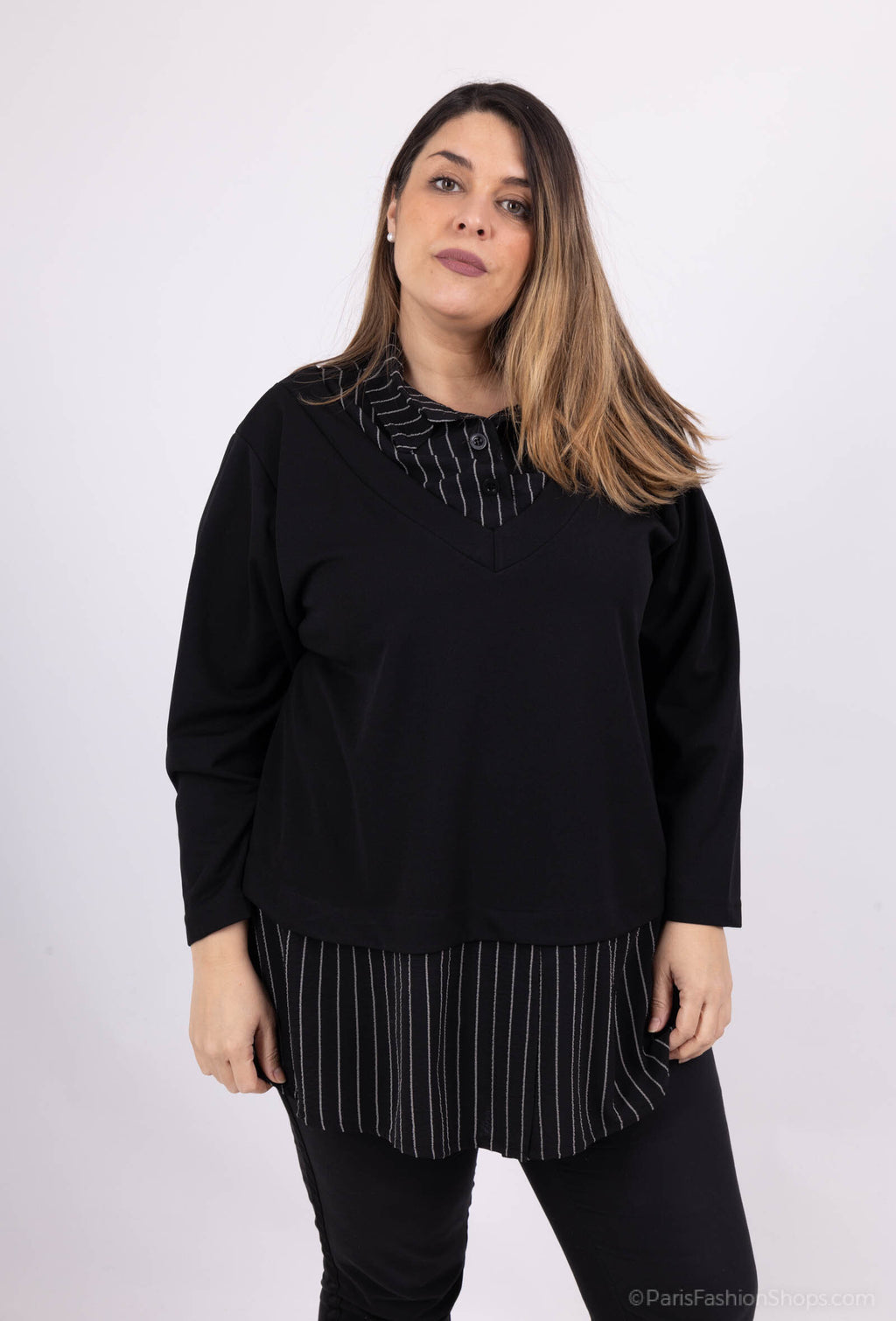 Plus Size Randig Fusk Tvådelad Blus
