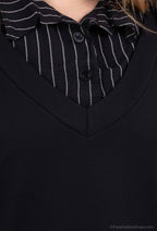 Randig faux tvådelad blus i stor storlek