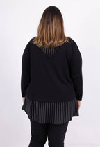 Randig faux tvådelad blus i stor storlek