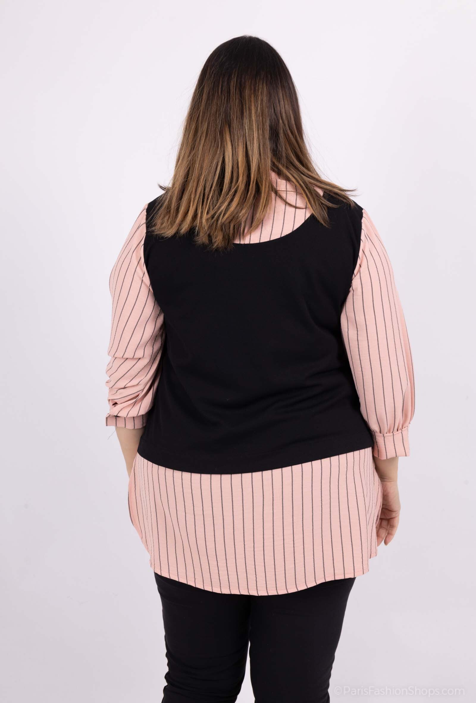 Plus Size Randig Falsk Tvådelad Blus