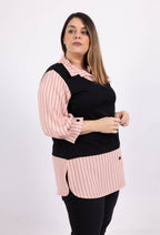 Plus Size Randig Falsk Tvådelad Blus