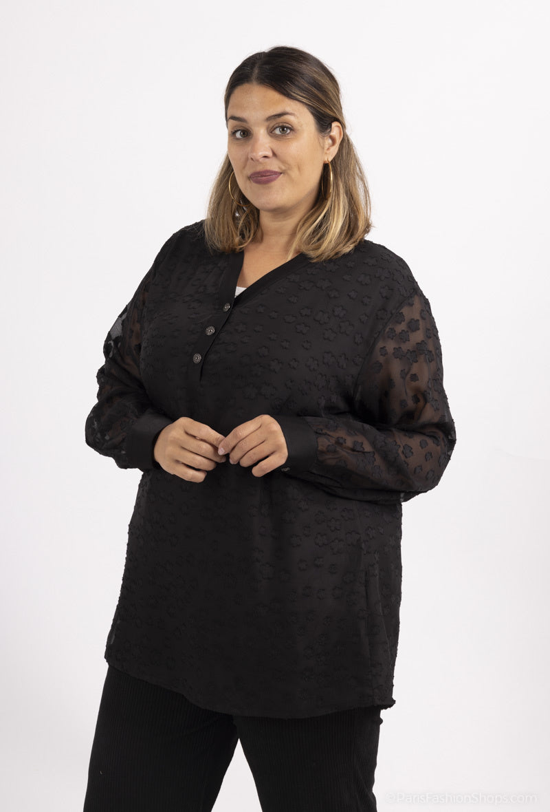 Plus Size Knappad Voile Blus