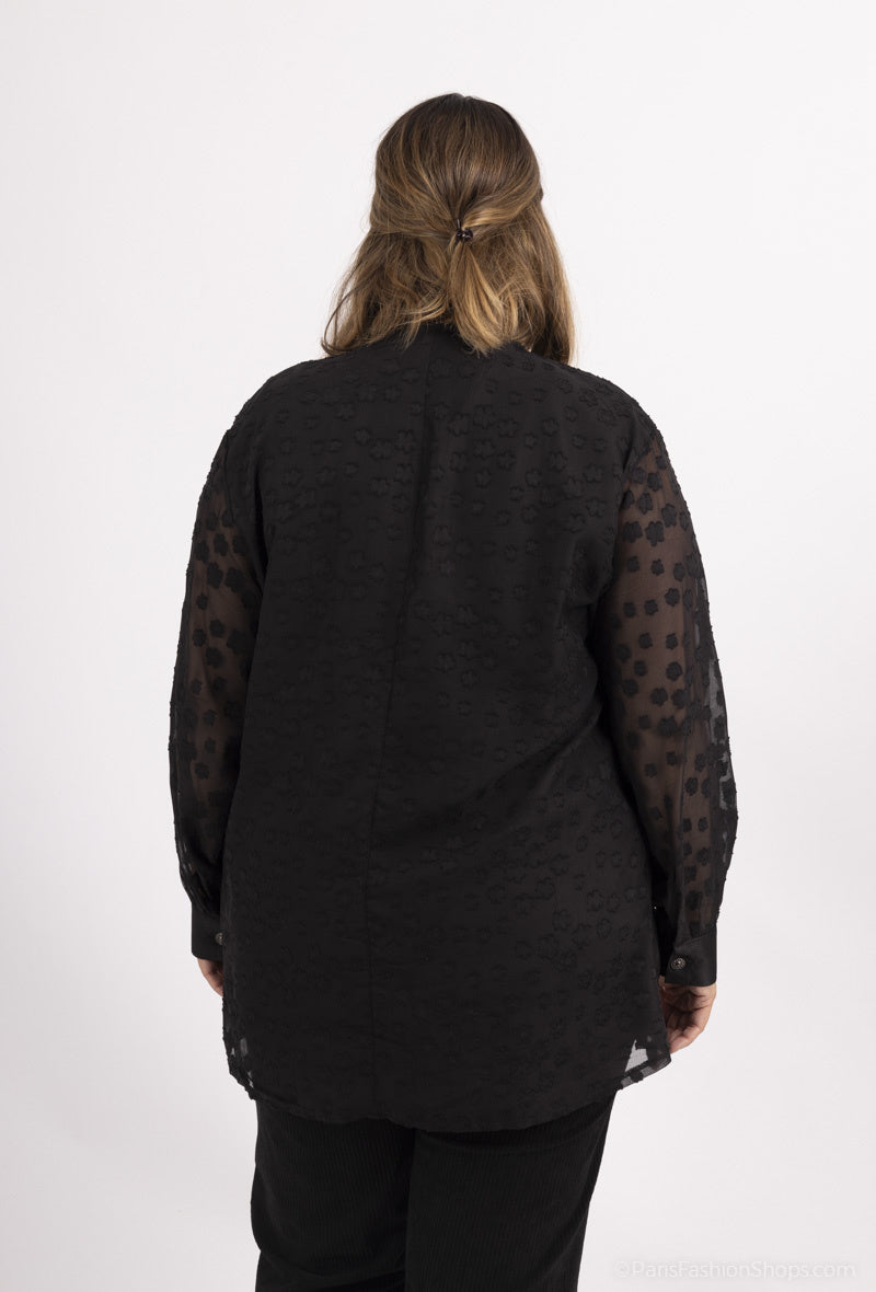 Plus Size Knappad Voile Blus