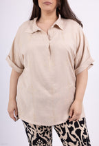Plus Size Blusar med Broderi i Linne för Sommar
