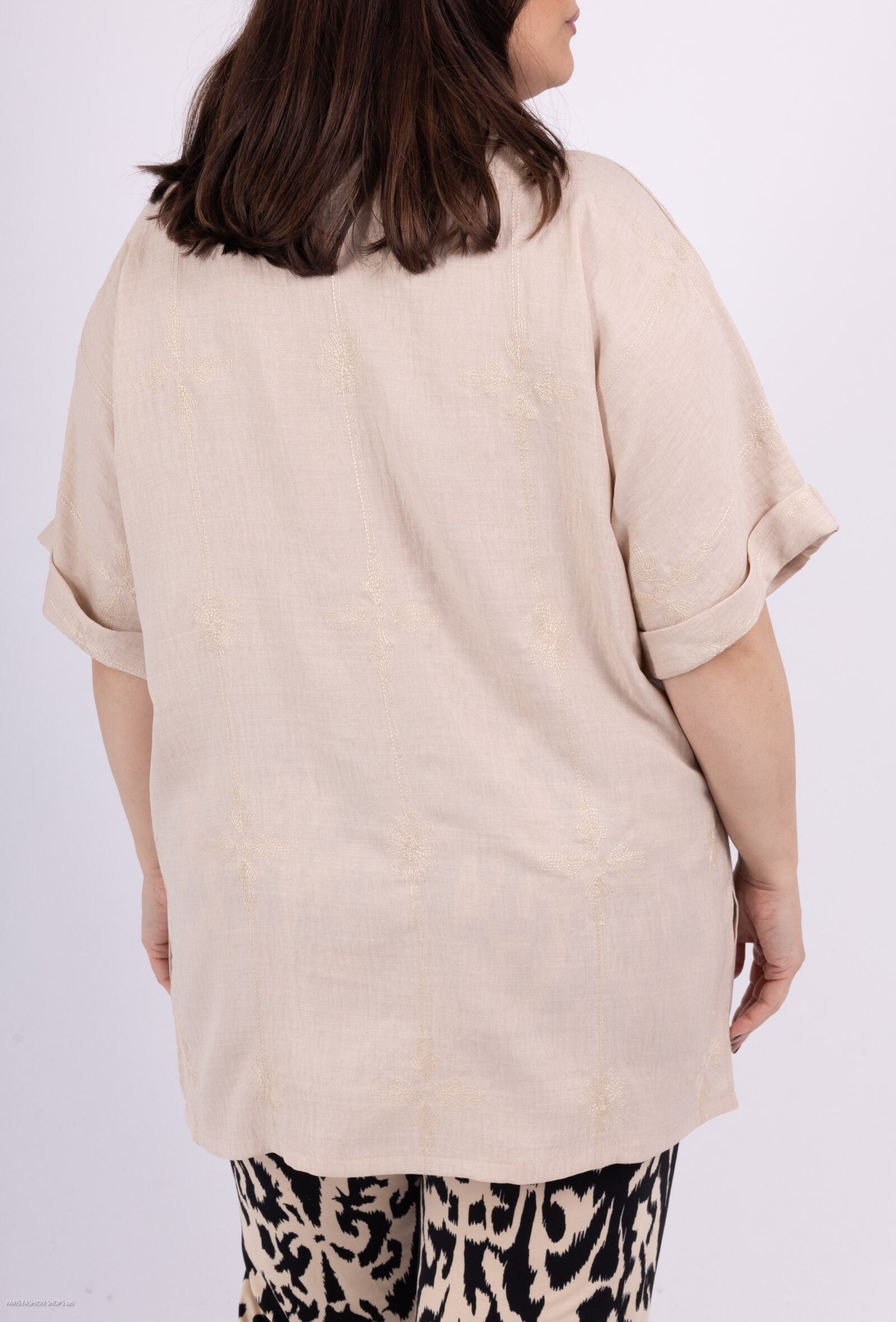 Plus Size Blusar med Broderi i Linne för Sommar