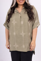 Plus Size Blouses evased with embroidery fabrics like linen for summer
