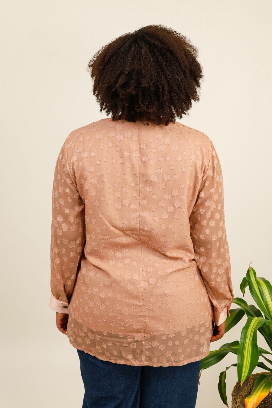 Buttoned Voile Blouses i Stor Storlek