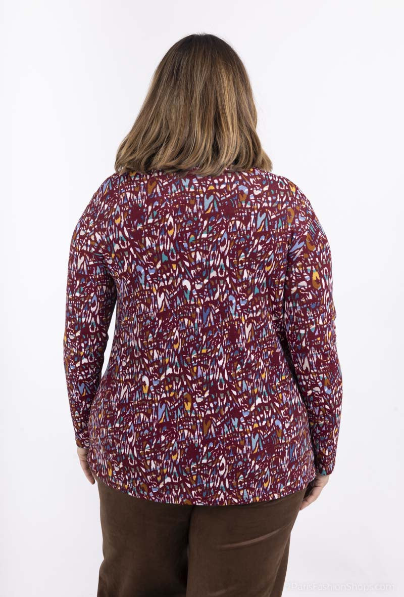 Plus Size Printed V-neck Blouse with Buttons