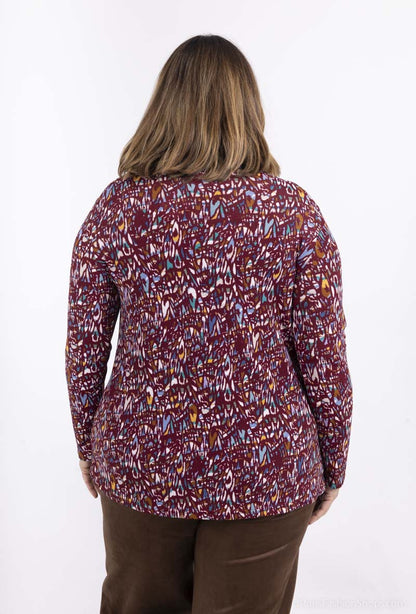 Plus Size Printed V-neck Blouse with Buttons