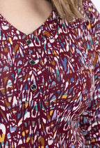 Plus Size Printed V-neck Blus med Tre Knappar