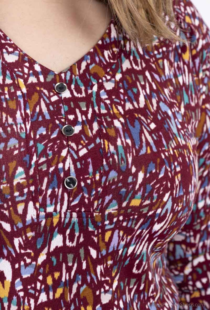 Plus Size Printed V-neck Blouse with Buttons