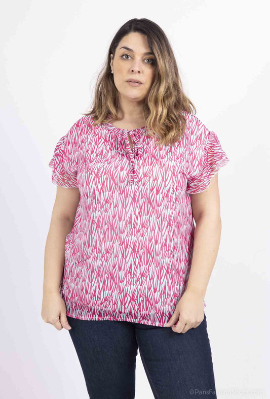Plus Size Voile Blus med Ruffle Ärmar och Lurex