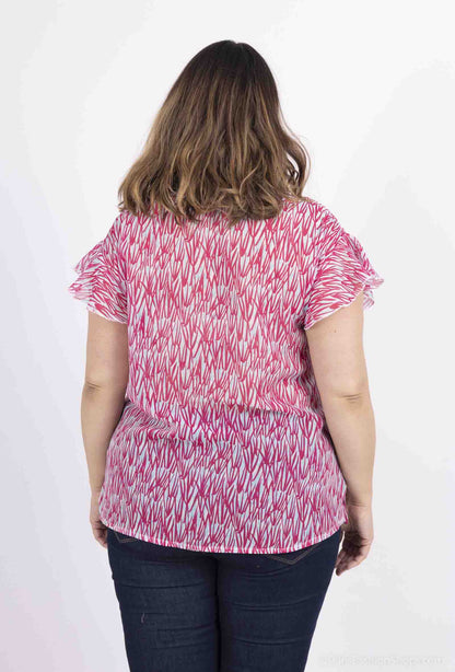 Plus Size Voile Blus med Ruffle Ärmar och Lurex