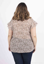 Plus Size Voile Blus med Volangärmar och Lurex