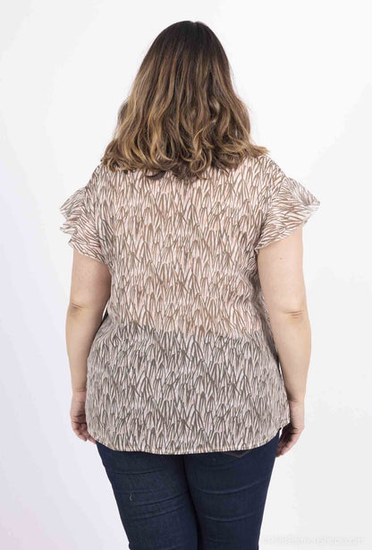 Plus Size Voile Blus med Ruffle Ärmar och Lurex