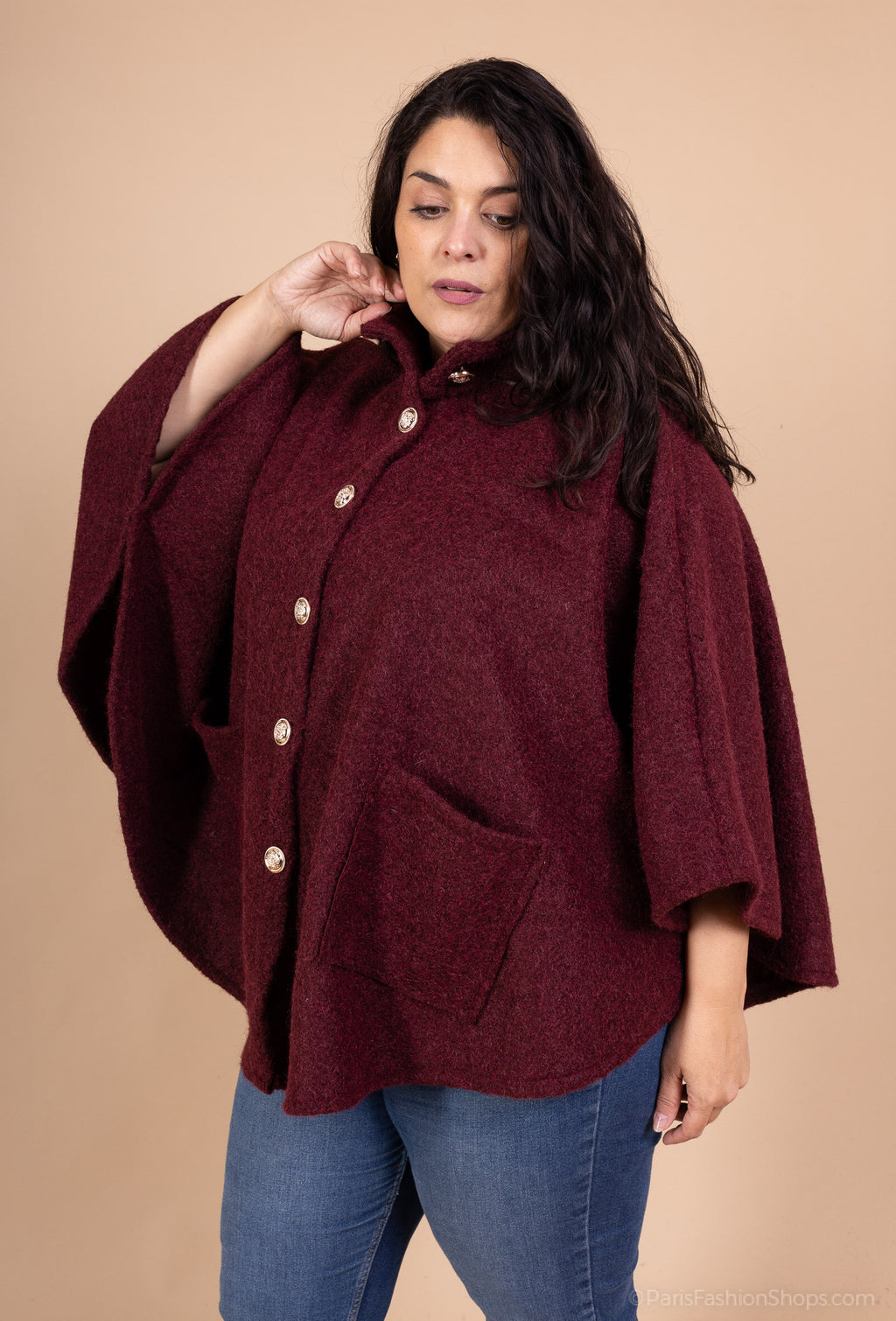 Knappad capejacka med fickor, plus size T40 till T62