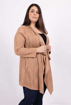 Plus Size Öppen Vattenfall Krage Med Fickor Cardigan
