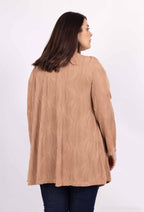 Plus Size Öppen Vattenfall Krage Med Fickor Cardigan