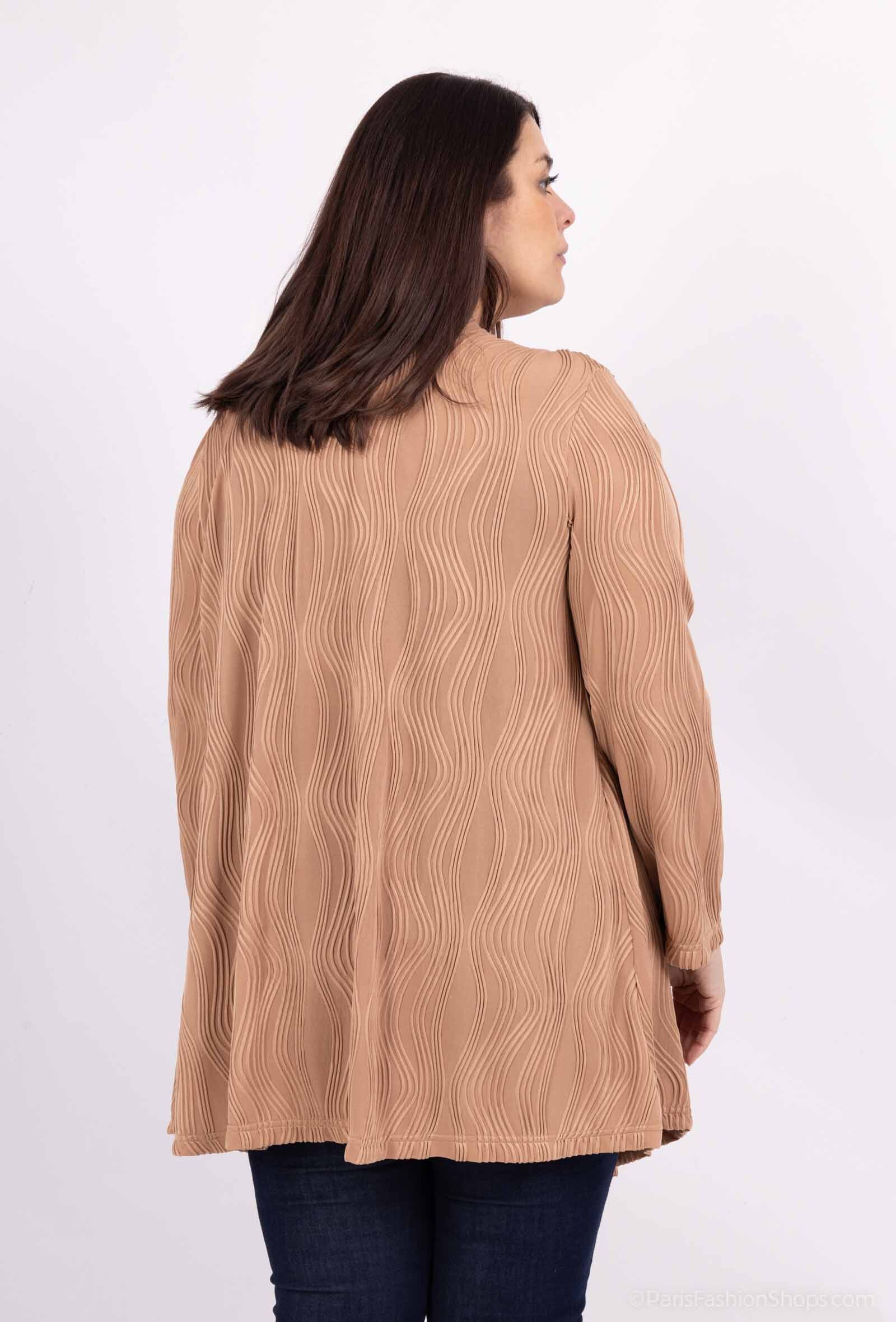 Plus Size Öppen Vattenfall Krage Med Fickor Cardigan