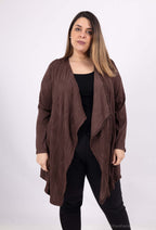 Plus Size Open Waterfall Collar Pocket Cardigan
