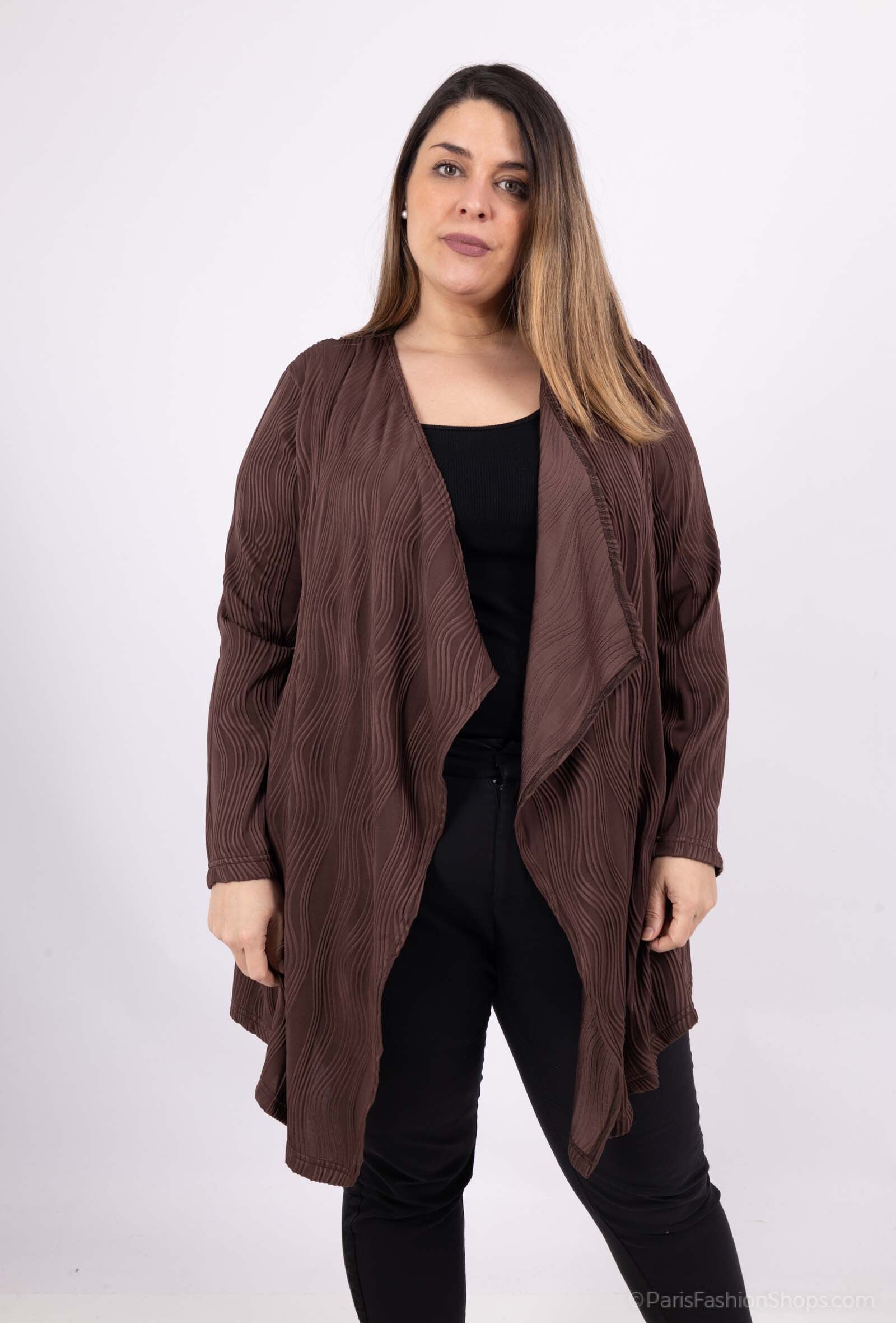 Plus Size Open Waterfall Collar Pocket Cardigan
