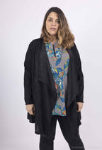 Plus Size Öppen Vattenfall Krage Med Fickor Cardigan