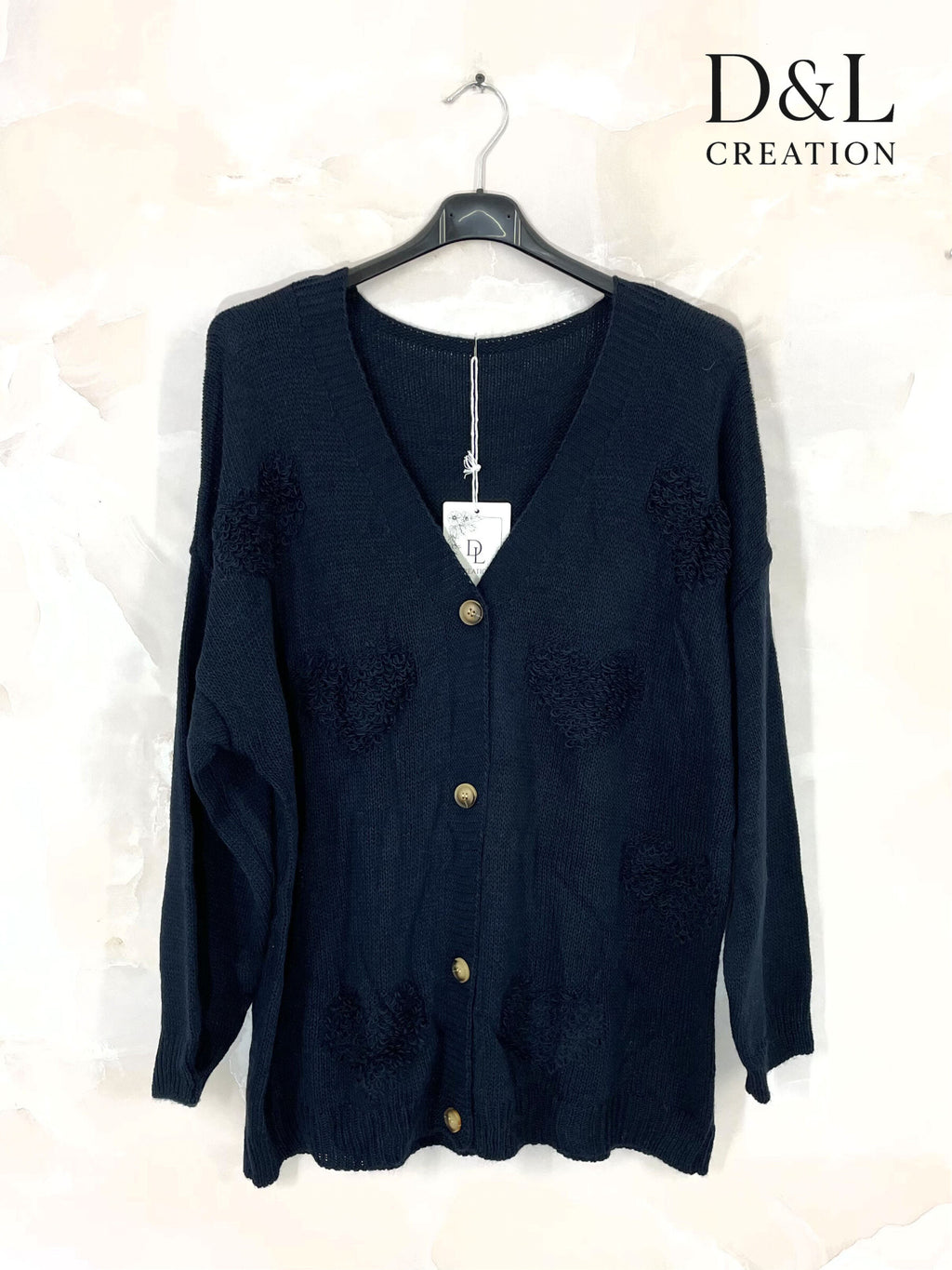 Buttoned cardigan with hearts sizes 38 to 52 i Stora Storlekar