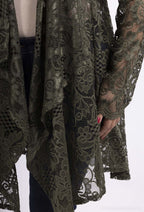 Plus Size Vattenfallskrage Spets Cardigan