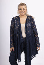 Plus Size Waterfall-collar lace cardigan