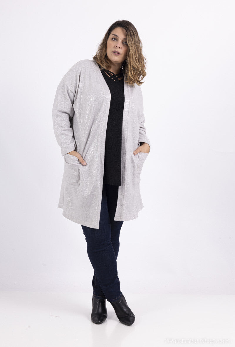 Plus Size Paljetter Stickad Cardigan med Droppad Axel