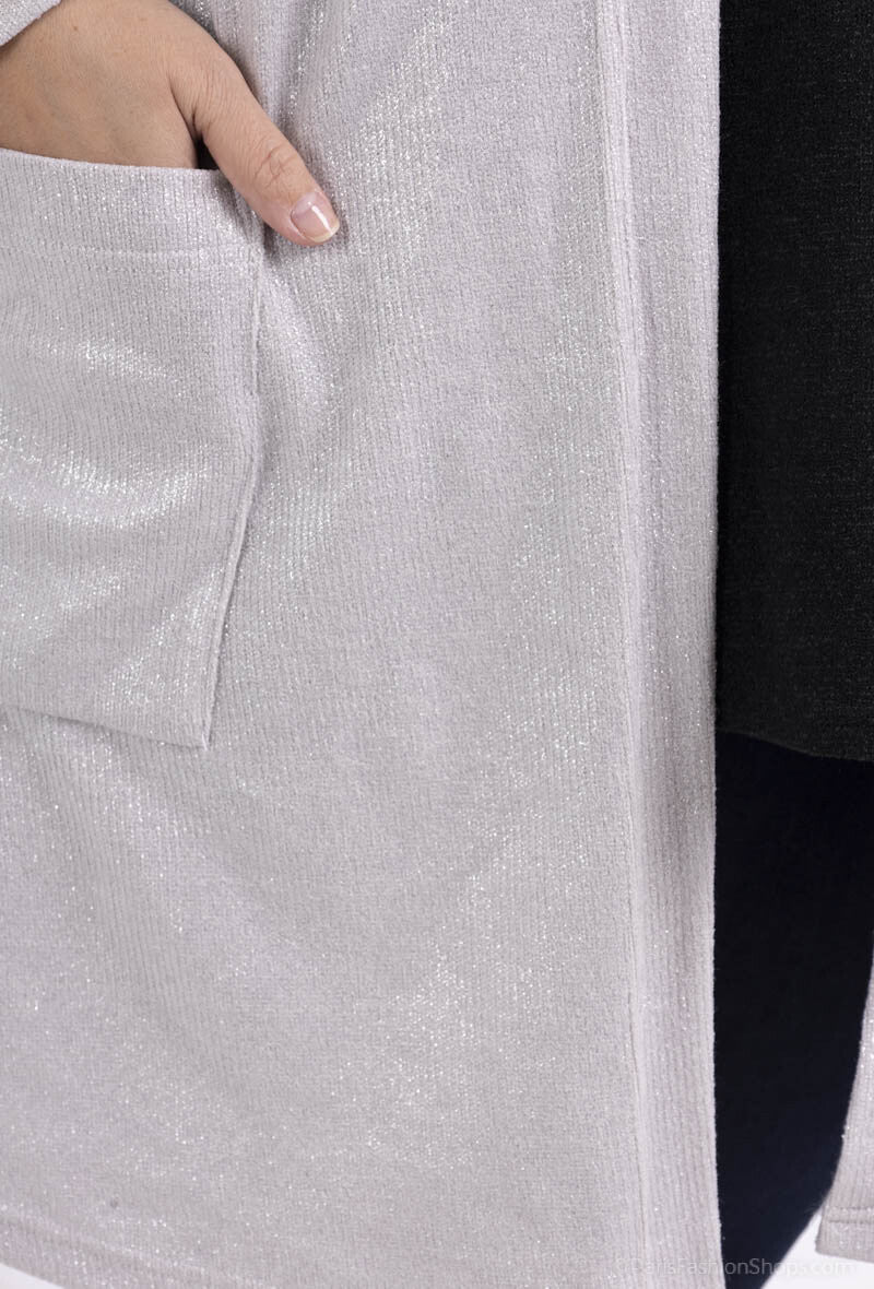 Plus Size Paljetter Stickad Cardigan med Droppad Axel