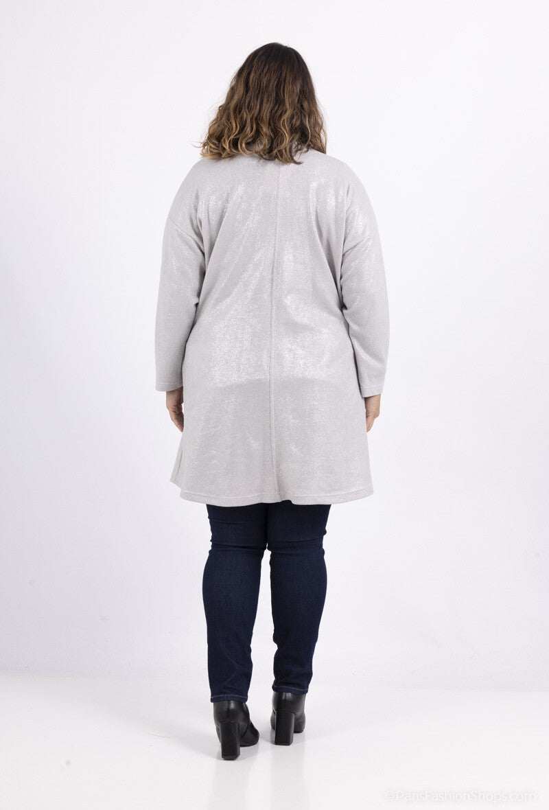 Plus Size Paljetter Stickad Cardigan med Droppad Axel