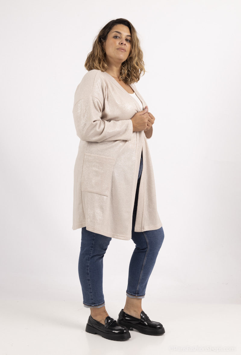 Sequin knitted cardigan with dropped shoulder i Stor Storlek